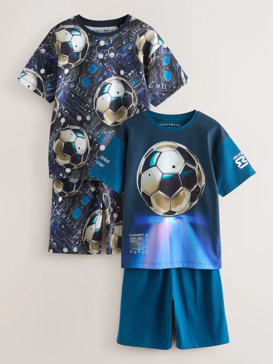 Pyjama's*Next - Set van 2 pyjama's met short (3-16 jr) Blauw voetbal