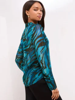 Gelegenheidskleding|Blouses En Overhemden|Lipsy - bedrukt chiffon overhemd Blauw zebra