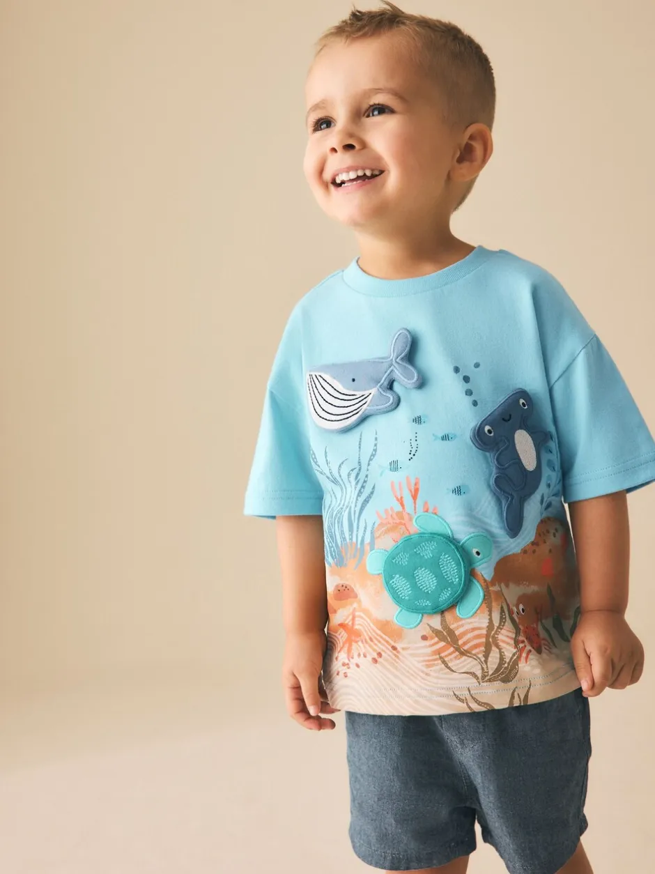 Tops|T-Shirts*Next - Short Sleeve 3D Padded T-Shirt (3mths-7yrs) Blauw zeedierenprint