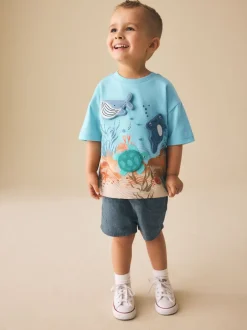 Tops|T-Shirts*Next - Short Sleeve 3D Padded T-Shirt (3mths-7yrs) Blauw zeedierenprint