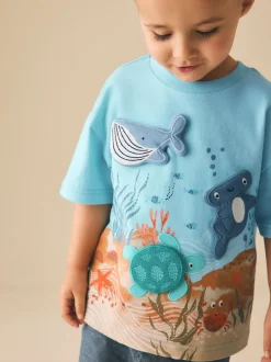 Tops|T-Shirts*Next - Short Sleeve 3D Padded T-Shirt (3mths-7yrs) Blauw zeedierenprint
