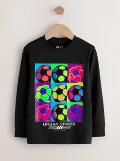 T-Shirts|Tops*Next Blauw/Blauwgroen/Zwart Voetbal - 3 Relaxed Fit T-shirts met grafische print en lange mouwen (3-16jr)