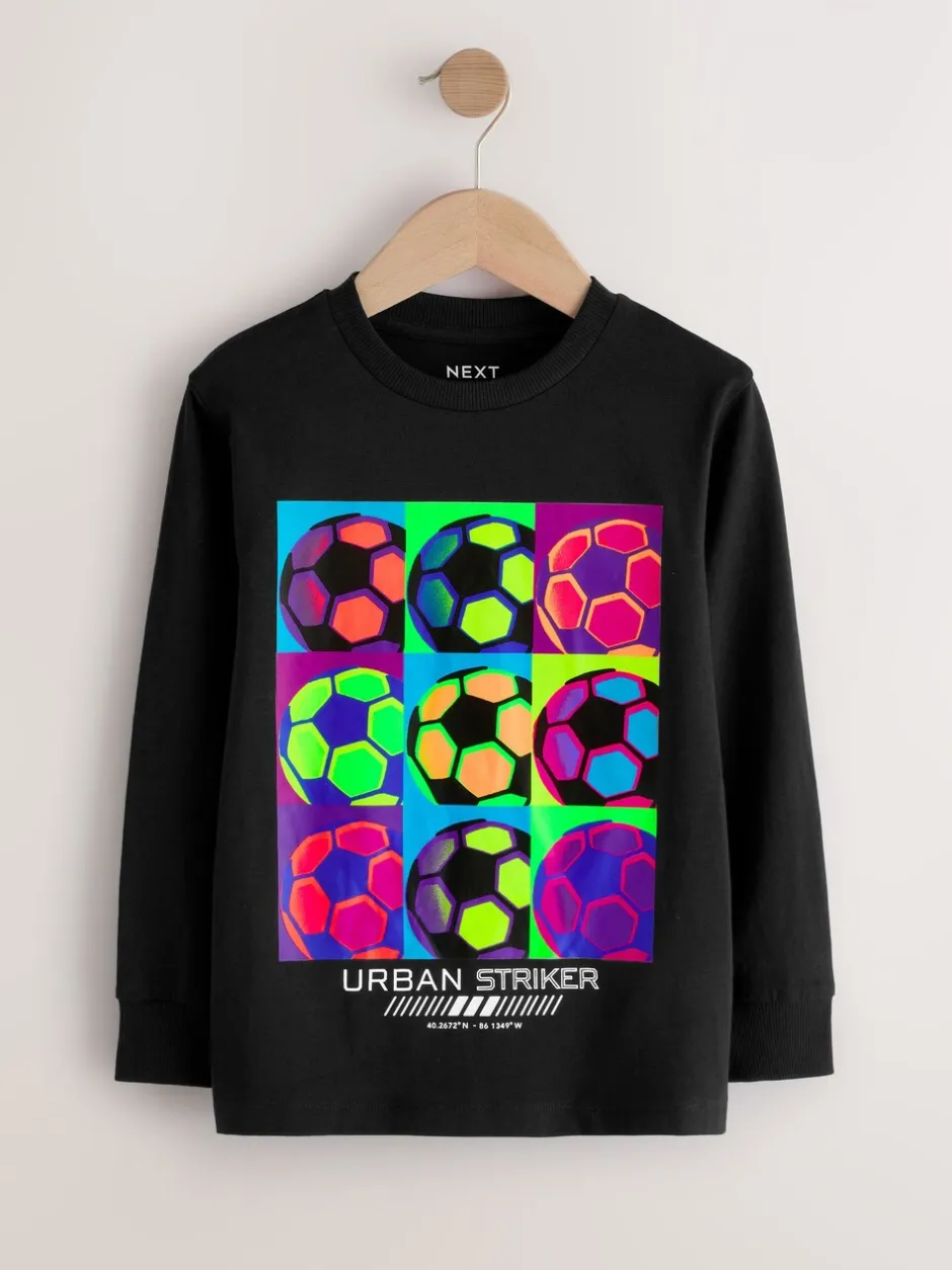 T-Shirts|Tops*Next Blauw/Blauwgroen/Zwart Voetbal - 3 Relaxed Fit T-shirts met grafische print en lange mouwen (3-16jr)