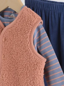 Tops|Sets En Outfits*Next - Baby Bodywarmer Top en Leggings Set (0mnd-2jr) Blauw/Bruin Berenknuffels Slogan Borg