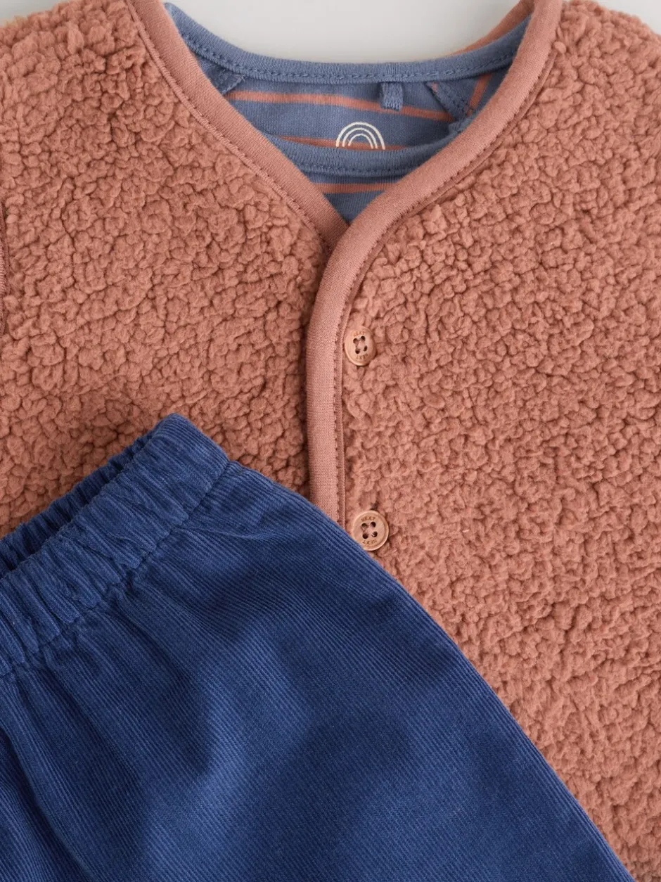 Tops|Sets En Outfits*Next - Baby Bodywarmer Top en Leggings Set (0mnd-2jr) Blauw/Bruin Berenknuffels Slogan Borg