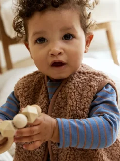 Tops|Sets En Outfits*Next - Baby Bodywarmer Top en Leggings Set (0mnd-2jr) Blauw/Bruin Berenknuffels Slogan Borg
