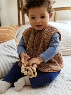 Tops|Sets En Outfits*Next - Baby Bodywarmer Top en Leggings Set (0mnd-2jr) Blauw/Bruin Berenknuffels Slogan Borg