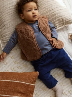 Tops|Sets En Outfits*Next - Baby Bodywarmer Top en Leggings Set (0mnd-2jr) Blauw/Bruin Berenknuffels Slogan Borg