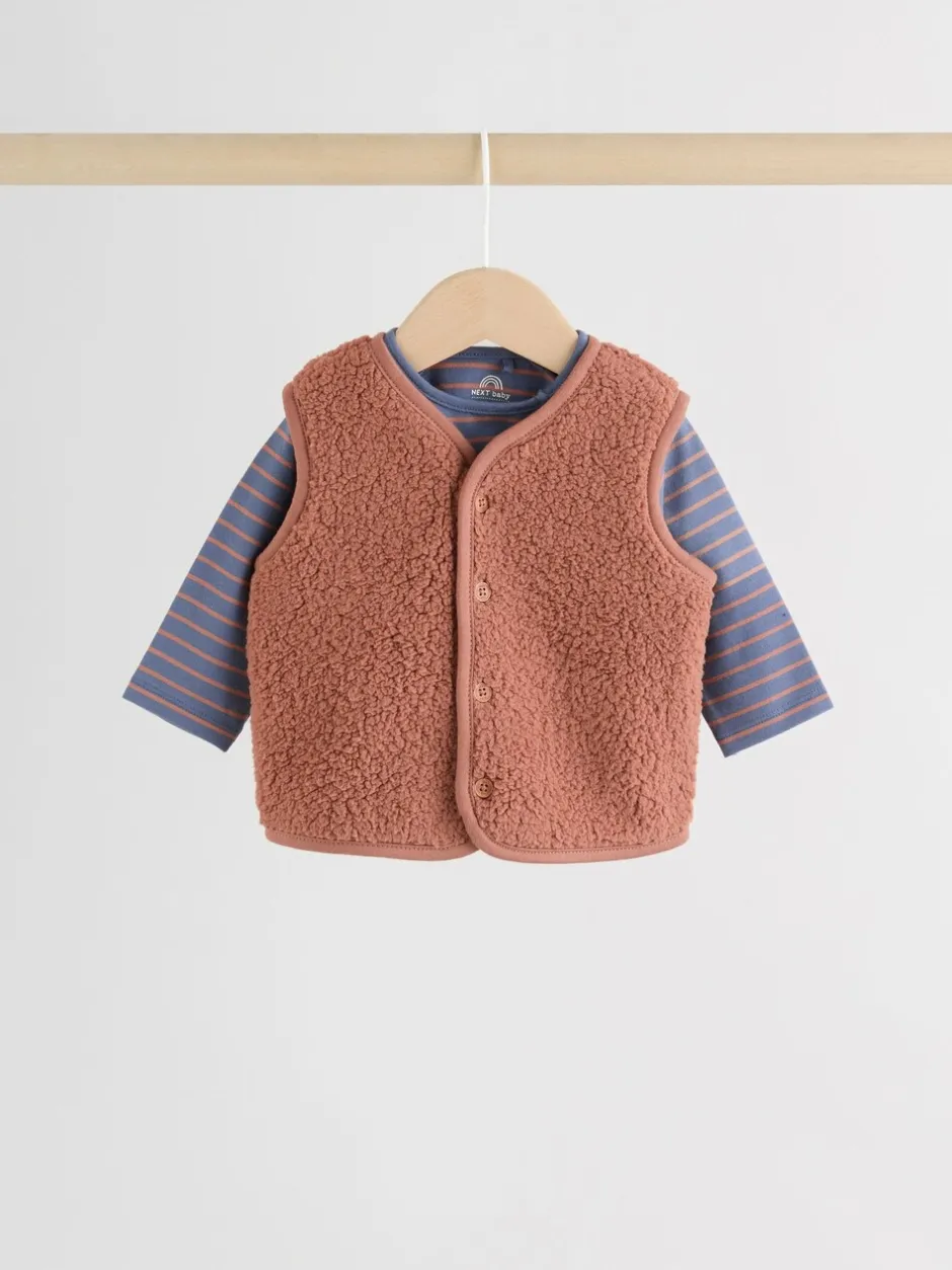 Tops|Sets En Outfits*Next - Baby Bodywarmer Top en Leggings Set (0mnd-2jr) Blauw/Bruin Berenknuffels Slogan Borg