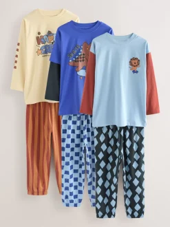 Pyjama's|Nachtkleding En Pyjama's*Next - Verpakking van 3 oversized pyjama's 3 (9mnd -10jr) Blauw/bruin met dinosaurus