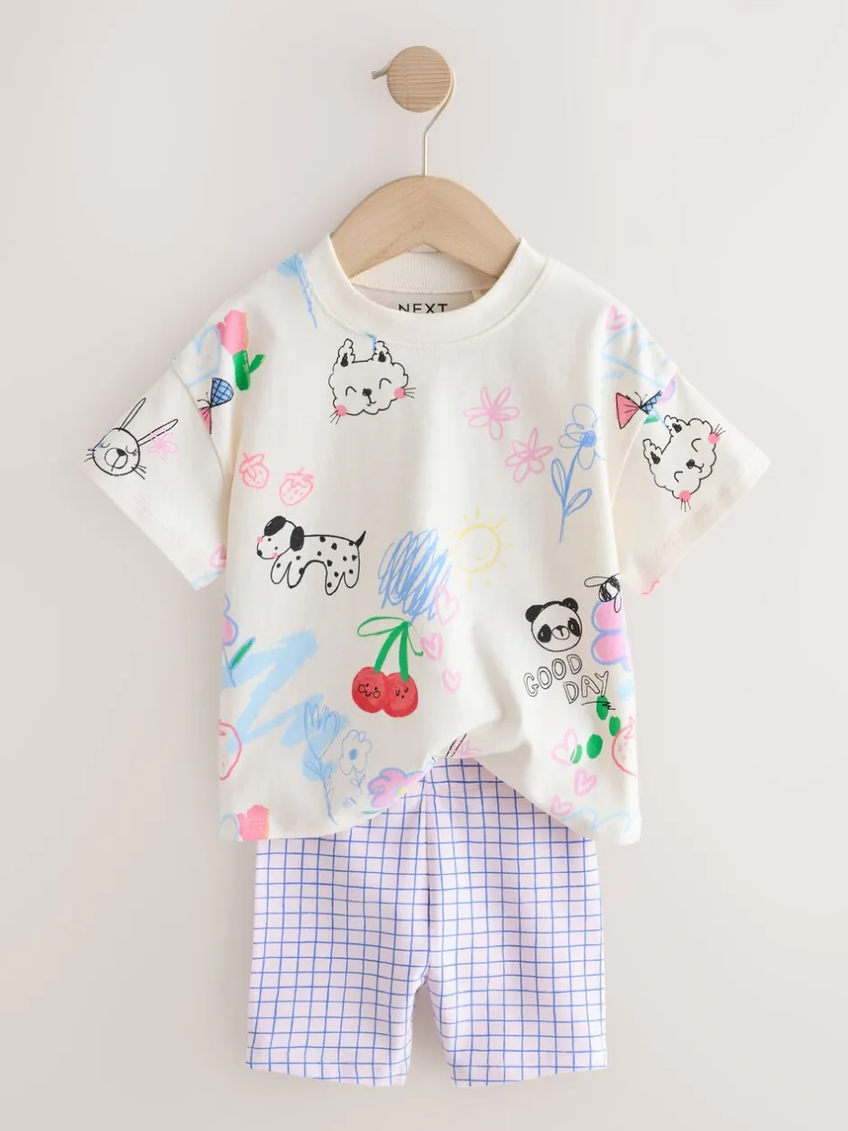 Tops|Sets En Outfits*Next - Top & Cycle Shorts Set 2 Pack (3mths-7yrs) Blauw/crèmekleurig