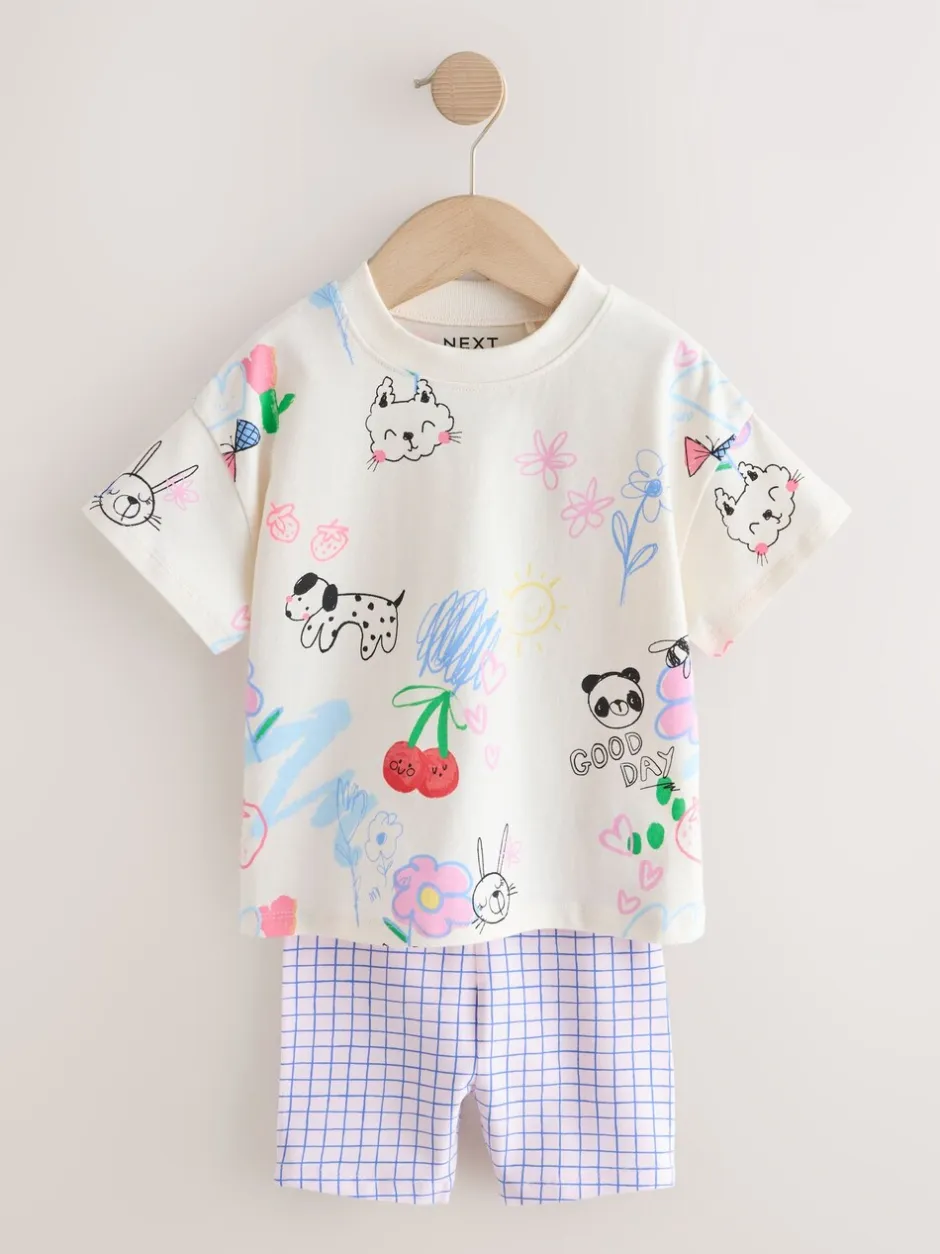 Tops|Sets En Outfits*Next - Top & Cycle Shorts Set 2 Pack (3mths-7yrs) Blauw/crèmekleurig