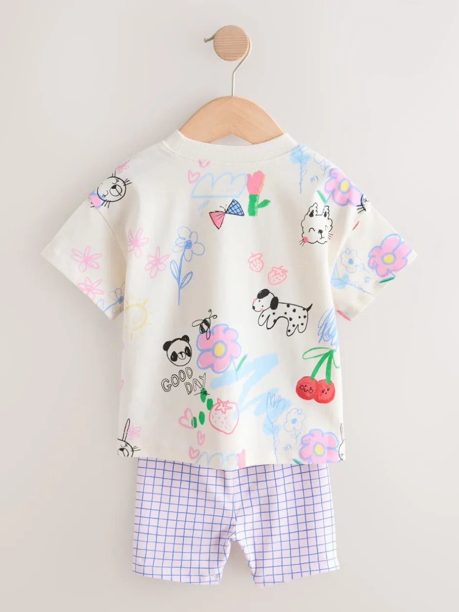 Tops|Sets En Outfits*Next - Top & Cycle Shorts Set 2 Pack (3mths-7yrs) Blauw/crèmekleurig