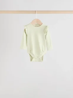 Rompertjes En Hemdjes*Next - Verpakking van 4 babyrompers met lange mouwen en ruches (0mnd-2jr) Blauw/crème/koraal Ditsy