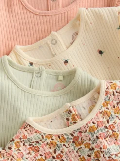 Rompertjes En Hemdjes*Next - Verpakking van 4 babyrompers met lange mouwen en ruches (0mnd-2jr) Blauw/crème/koraal Ditsy