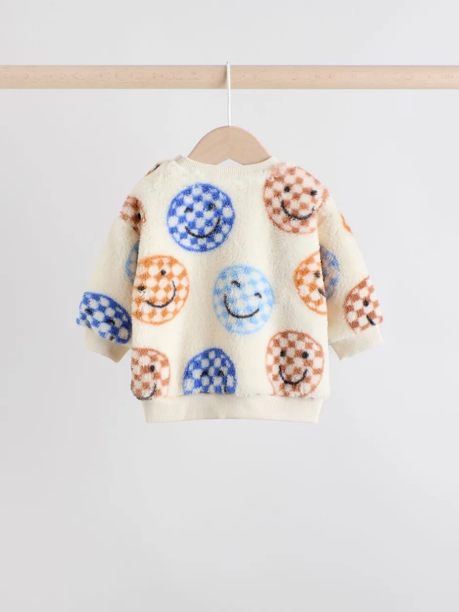 Truien En Breisels|Sets En Combisets|Next - Set van fleece top en joggingbroek voor baby's (0mnd -2jr) Blauwe gezichten met dambordmotief