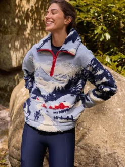 Hoody's En Sweatshirts*Next Blauwe grafische winterlandschap - Soft Touch Knusse Teddy Borg Kwartrondrits Fleece