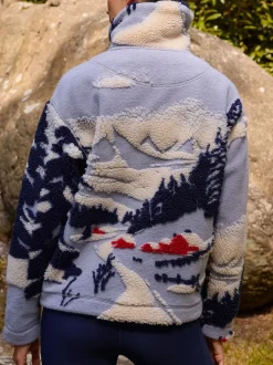 Hoody's En Sweatshirts*Next Blauwe grafische winterlandschap - Soft Touch Knusse Teddy Borg Kwartrondrits Fleece