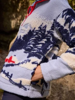 Hoody's En Sweatshirts*Next Blauwe grafische winterlandschap - Soft Touch Knusse Teddy Borg Kwartrondrits Fleece