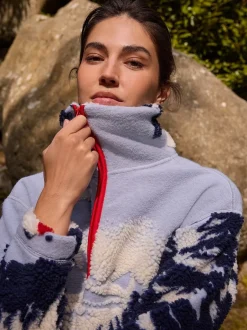 Hoody's En Sweatshirts*Next Blauwe grafische winterlandschap - Soft Touch Knusse Teddy Borg Kwartrondrits Fleece