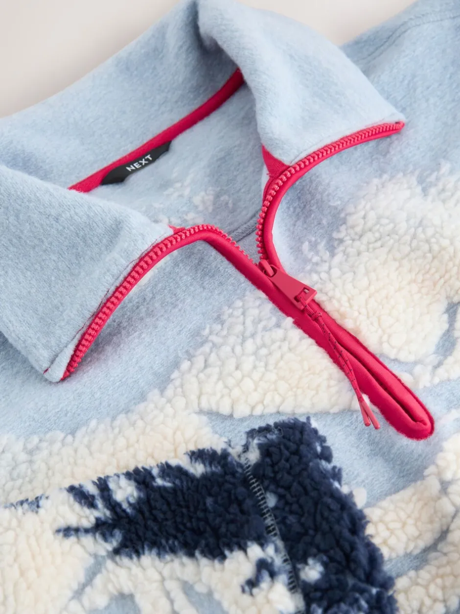 Hoody's En Sweatshirts*Next Blauwe grafische winterlandschap - Soft Touch Knusse Teddy Borg Kwartrondrits Fleece