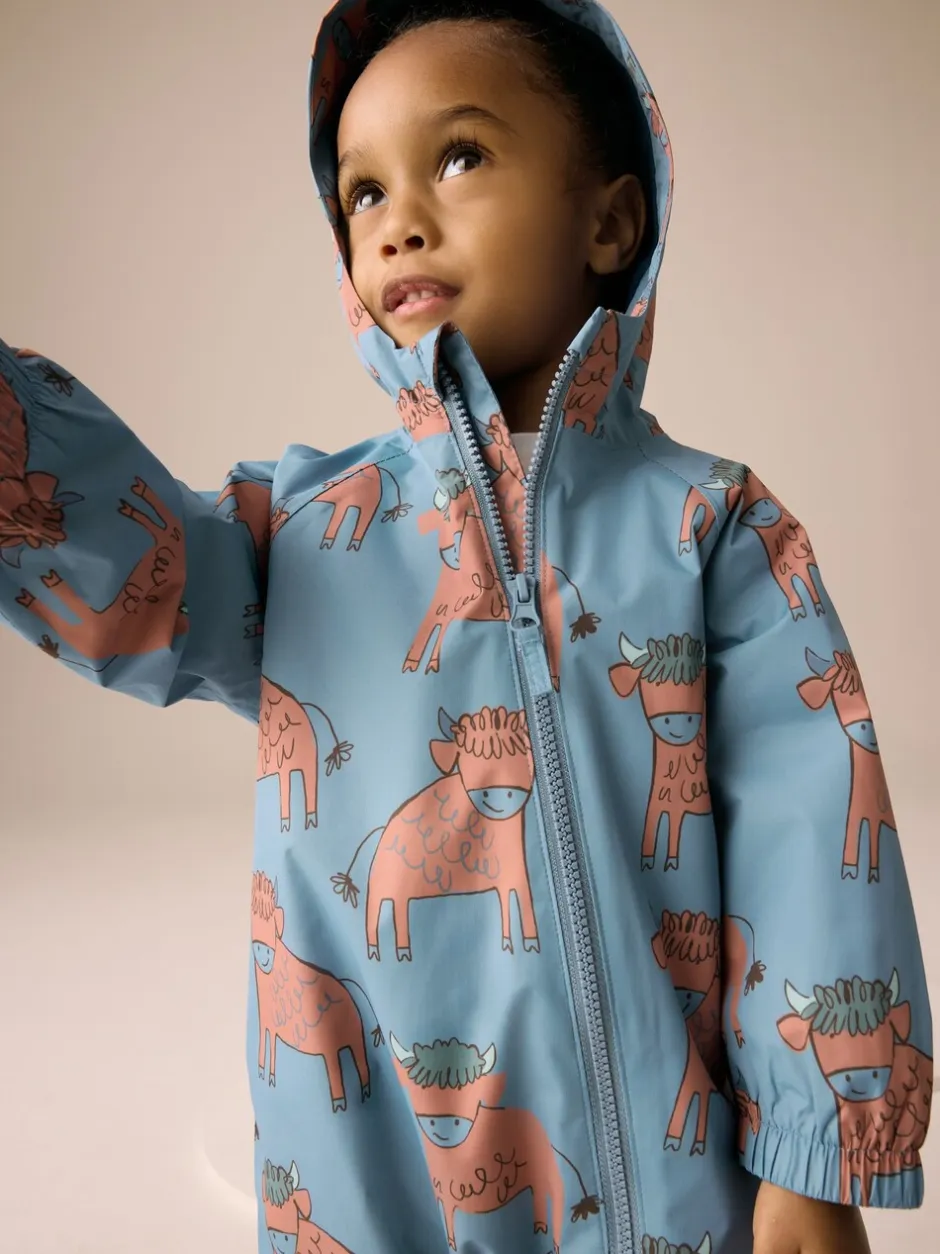 Jassen, Jacks En Kinderwagenpakjes|Jassen En Jacks|Next Blauwe Hamish Print - Waterdicht regenpak met fleecevoering (3 mnd-7 jr)