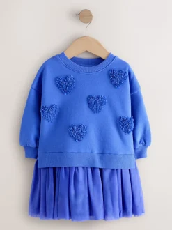 Jurken|Jurken*Next Blauwe hartjes - Feestjurk van sweaterstof (3 mnd-7 jr)