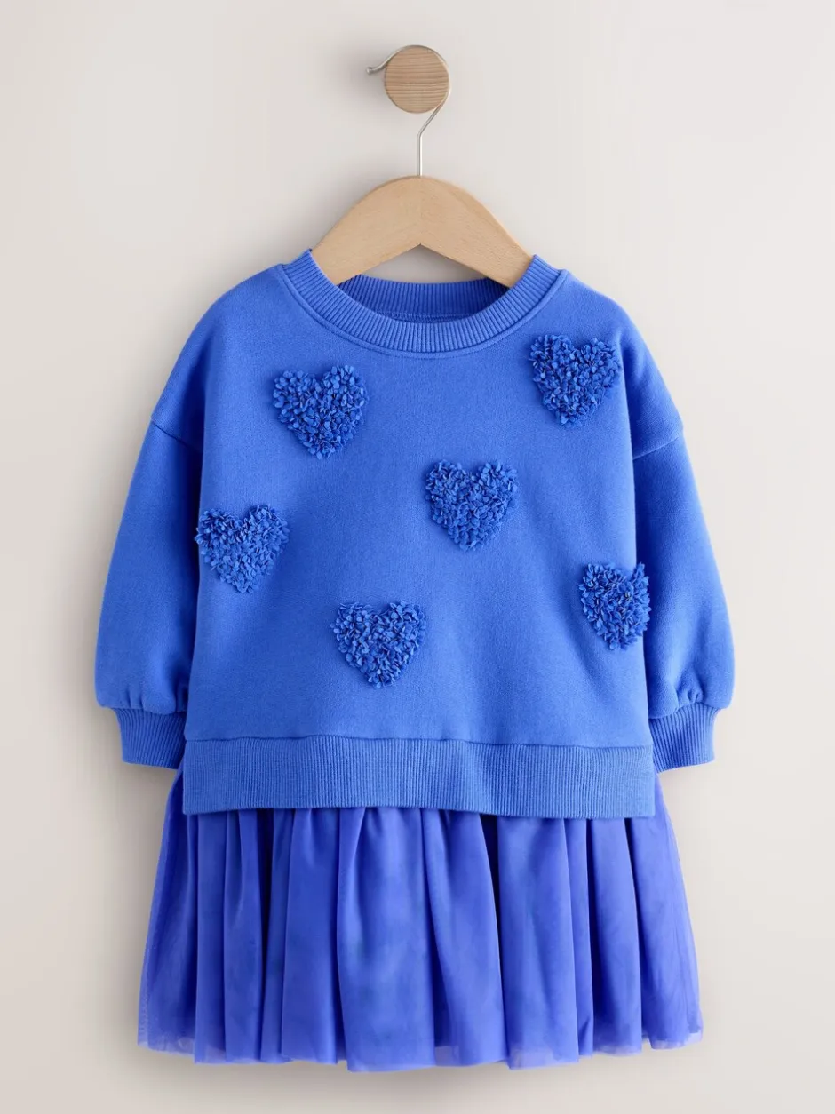 Jurken|Jurken*Next Blauwe hartjes - Feestjurk van sweaterstof (3 mnd-7 jr)