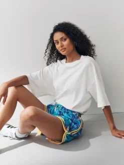 Shorts|Next Blauwe print - Sportshort met contrasterende Streep