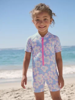 Badkleding|Badkleding*Next Blauwe Stampy Bloemen - Zonbeschermend badpak (3 mnd-10 jr)