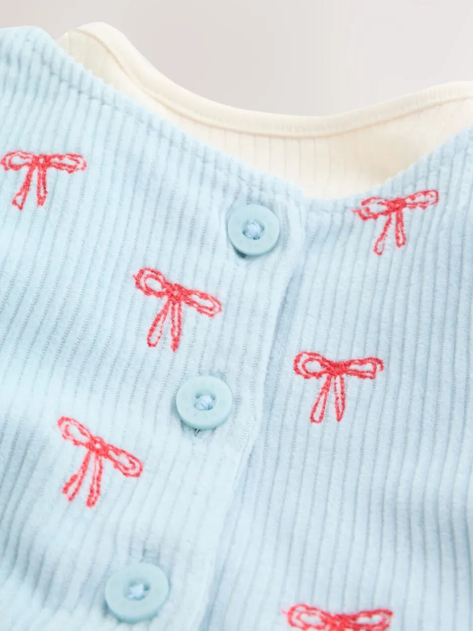 Jurken|Jurken|Next Blauwe Strik - Set van corduroy pinafore, bodysuit met lange mouwen en maillot voor baby's (0mnd-2jr)