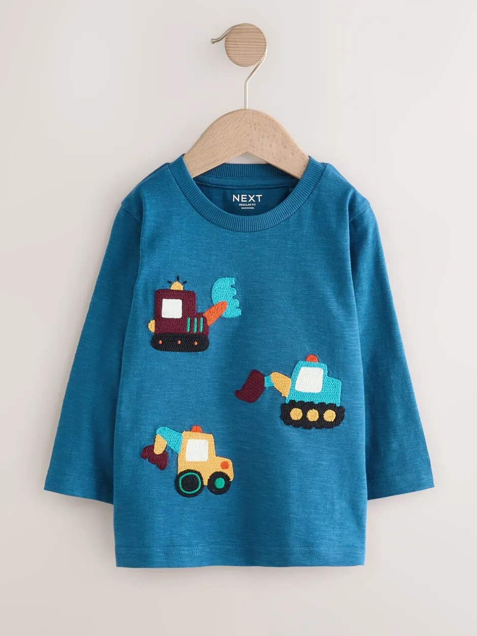 T-Shirts|Tops*Next Blauwe transportvoertuigen - T-shirt met applicatie en lange mouwen (3 mnd-7 jr)