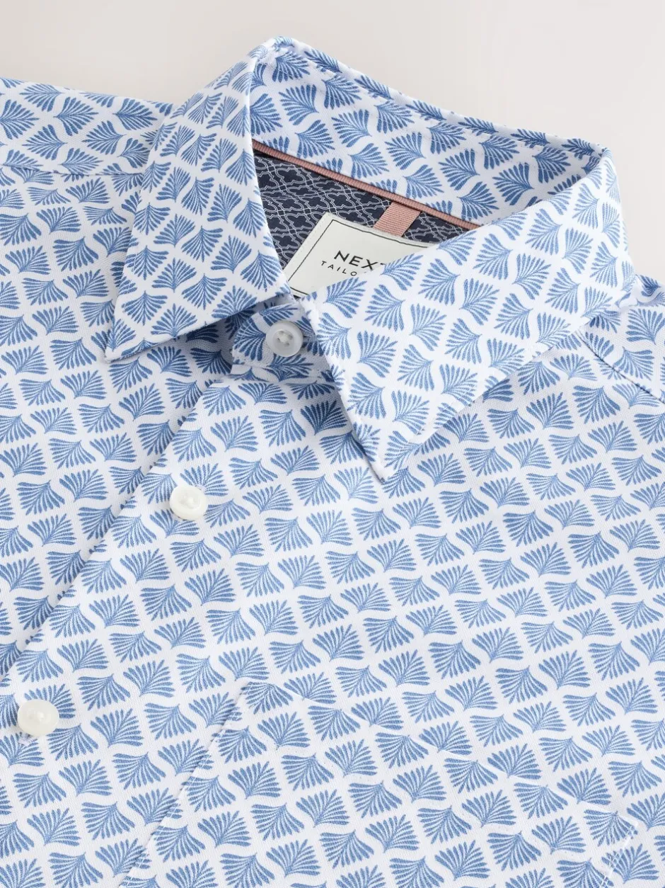 Shirts|Next - Strijkvrij Oxford-overhemd met korte mouwen Blauwe waaierprint