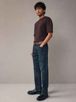 Jeans|Next - Straight fit - Authentic jeans met riem Blauwe wassing