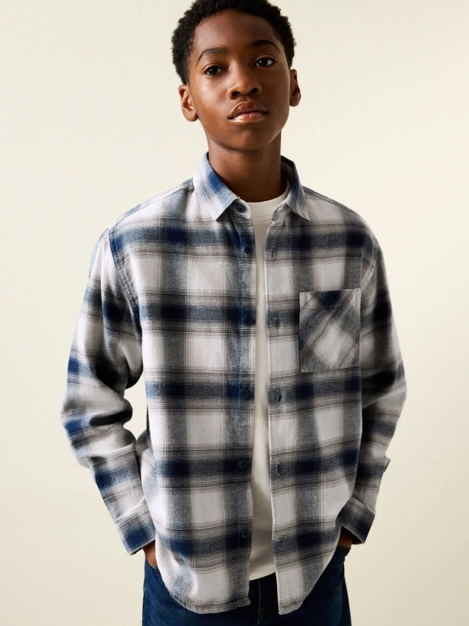 Shirts*Next - Geruit katoenen overhemd met lange mouwen (3-16jaar) Blauw/ecru
