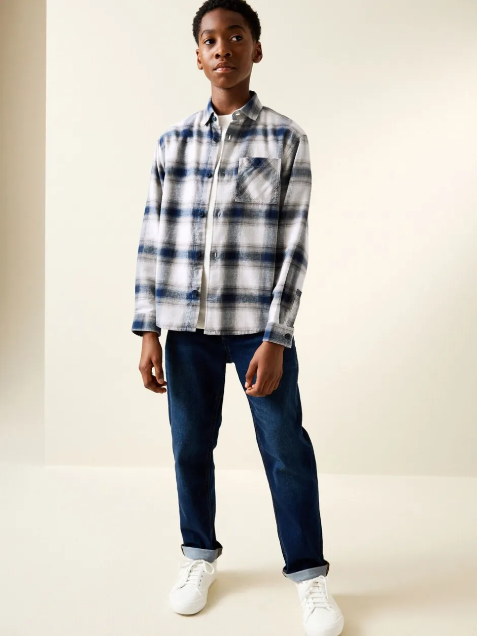 Shirts*Next - Geruit katoenen overhemd met lange mouwen (3-16jaar) Blauw/ecru