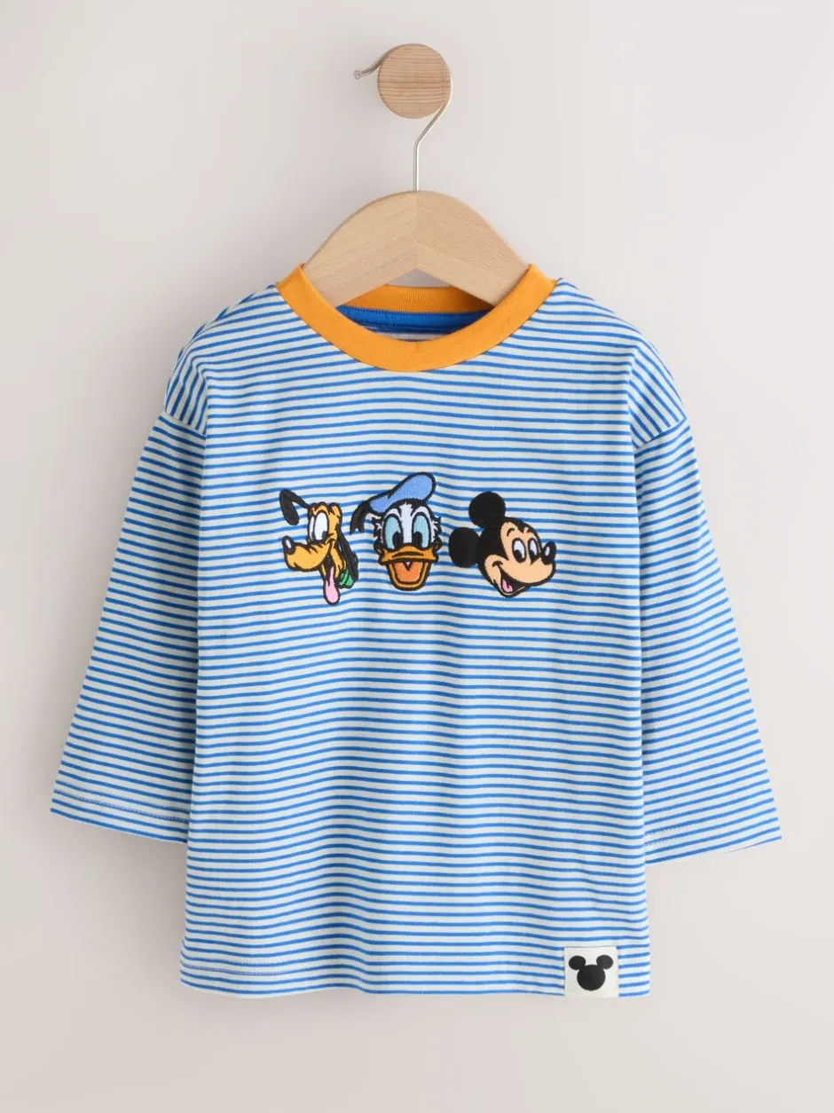 Tops|T-Shirts|Next - Mickey Mouse Long Sleeve T-Shirt (3mths-8yrs) Blauw/ecru