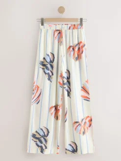 Broeken*Next - Pull On Wide Leg Trousers With Linen Blauw/ecru