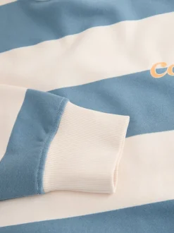 Hoody's En Sweatshirts*Next Blauw/ecru - Striped Graphic 'Colarado' City Longsleeve Crewneck Sweatshirt