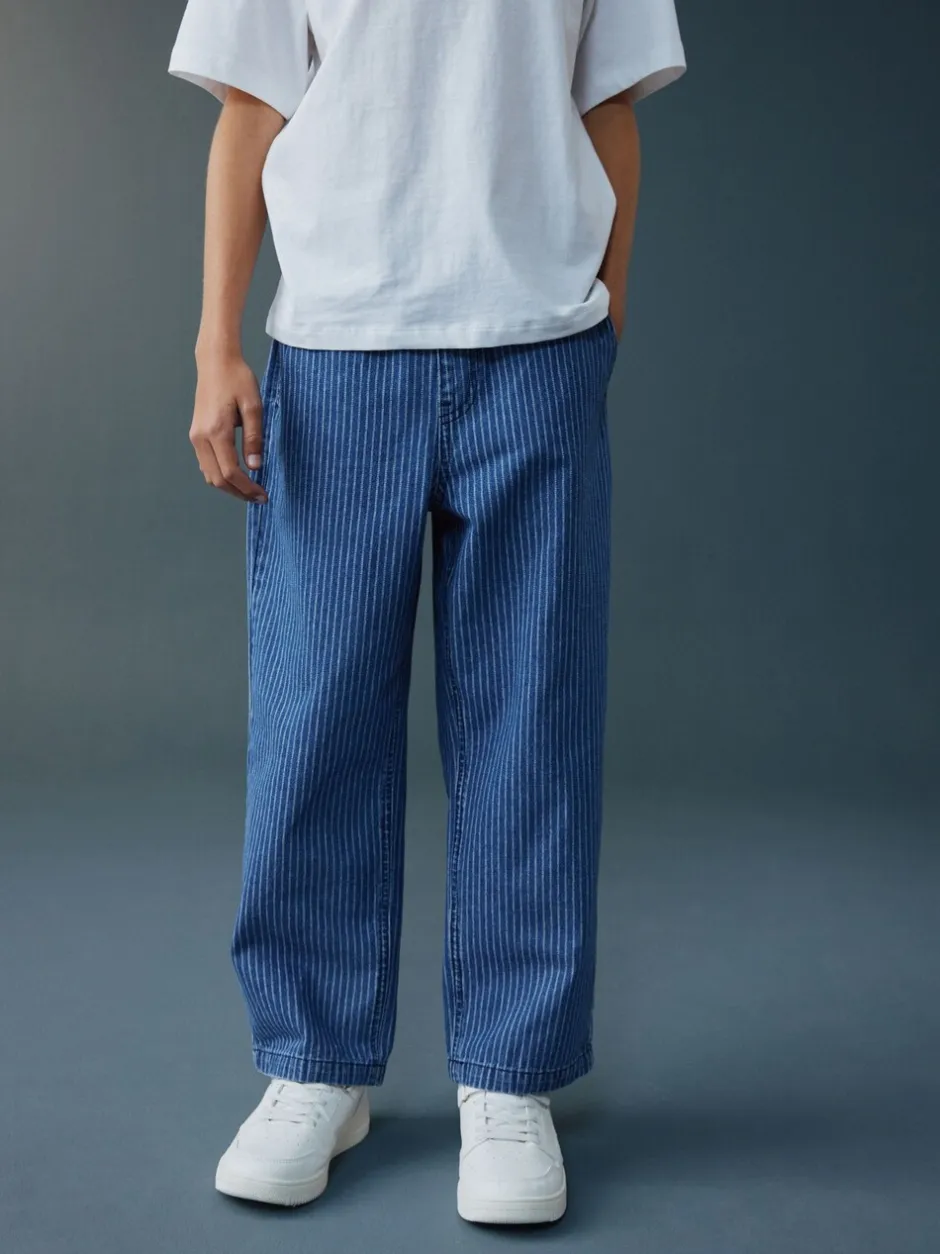 Jeans|Next - Denim jeans met elastische taille (3-16jr) Blauw/ecru gestreept