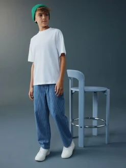 Jeans|Next - Denim jeans met elastische taille (3-16jr) Blauw/ecru gestreept
