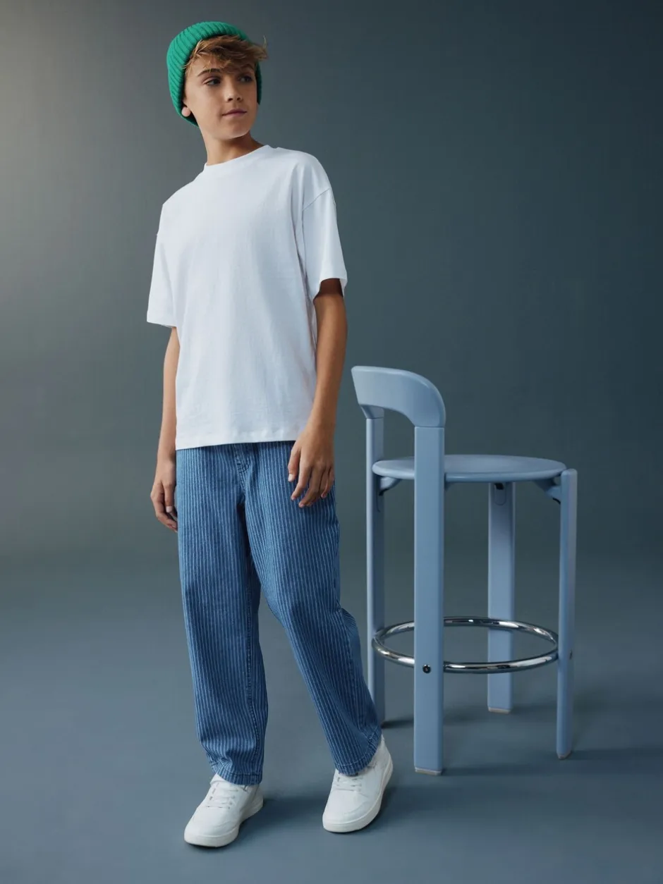 Jeans|Next - Denim jeans met elastische taille (3-16jr) Blauw/ecru gestreept