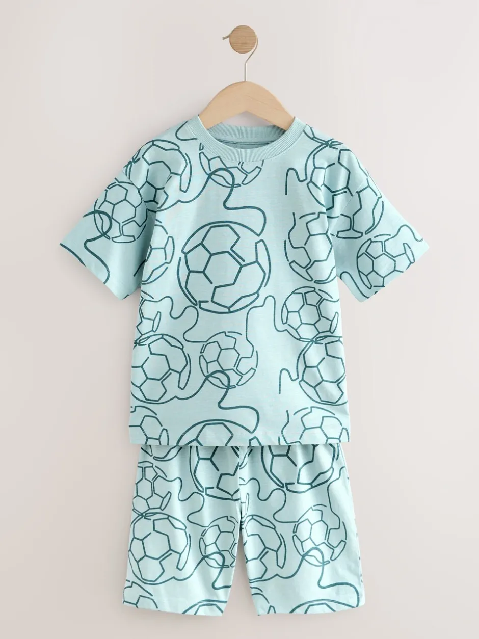 Pyjama's|Nachtkleding En Pyjama's|Next Blauwe/Zwarte/Groene voetbal - Set van 3 pyjama's met short (3-16 jr)