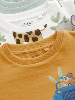 Tops|T-Shirts*Next - T-shirts met lange mouwen en dierenfiguurprint verpakking van 3 (3 mnd - 7 jr) Blauw/geel safari