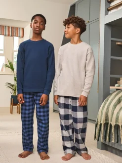 Pyjama's|Nachtkleding En Pyjama's*Next Blauw/grijs - Set van 2 geweven geruite pyjama's met lange mouwen (3-16jr)