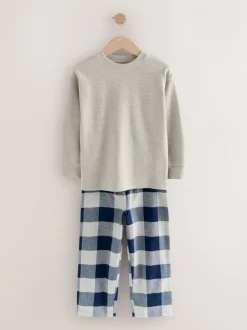 Pyjama's|Nachtkleding En Pyjama's*Next Blauw/grijs - Set van 2 geweven geruite pyjama's met lange mouwen (3-16jr)