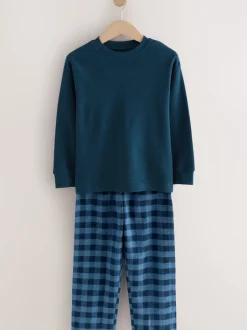 Pyjama's|Nachtkleding En Pyjama's*Next Blauw/grijs - Set van 2 geweven geruite pyjama's met lange mouwen (3-16jr)