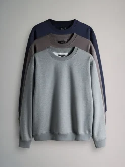 Loungewear|Sweaters En Hoody´S|The Set - Verpakking van 3 - Crew Neck Relaxed Fit Sweatshirts Blauw/grijs