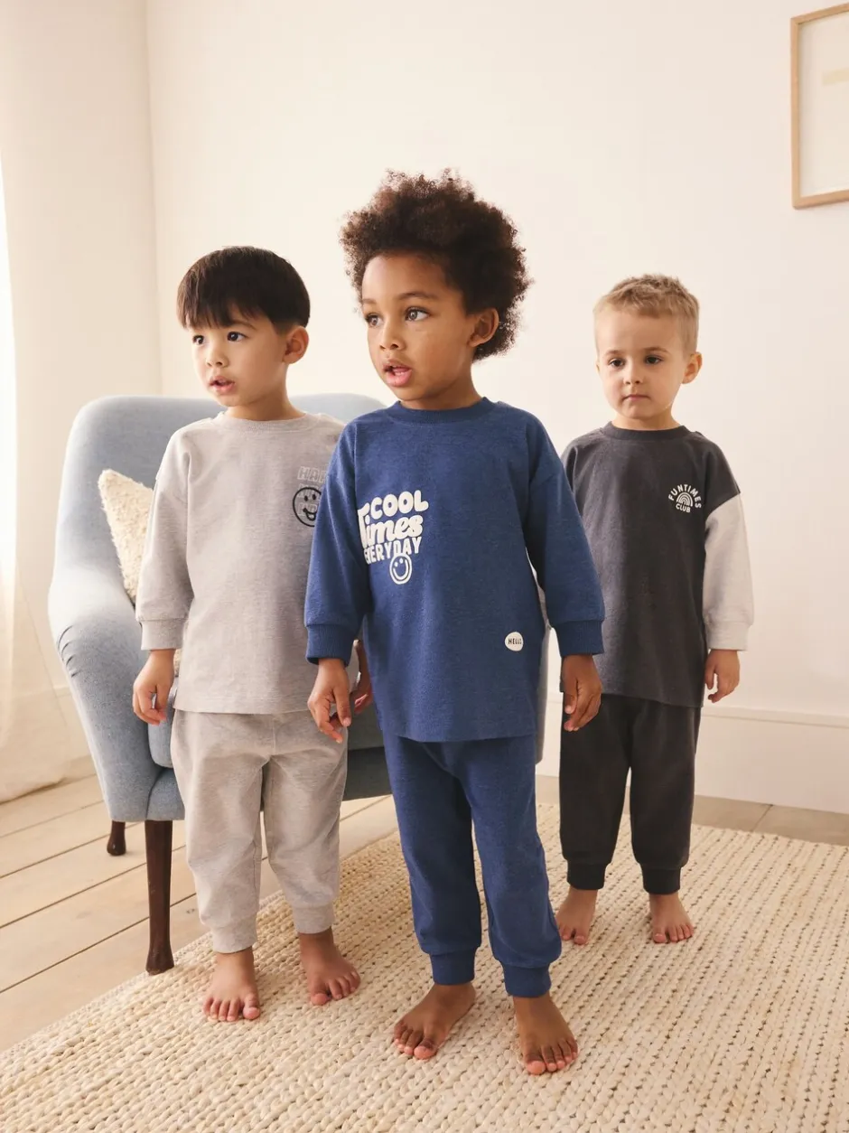 Multipacks|Pyjama's|Next Blauw/grijs met slogan - Verpakking van 3 relaxed fit pyjama's (9mnd-10jr)