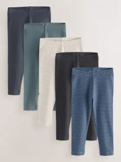 Multipacks*Next - Verpakking van 5 geribbelde Leggings (3mnd -7jr) Blauw/grijs/gestreept